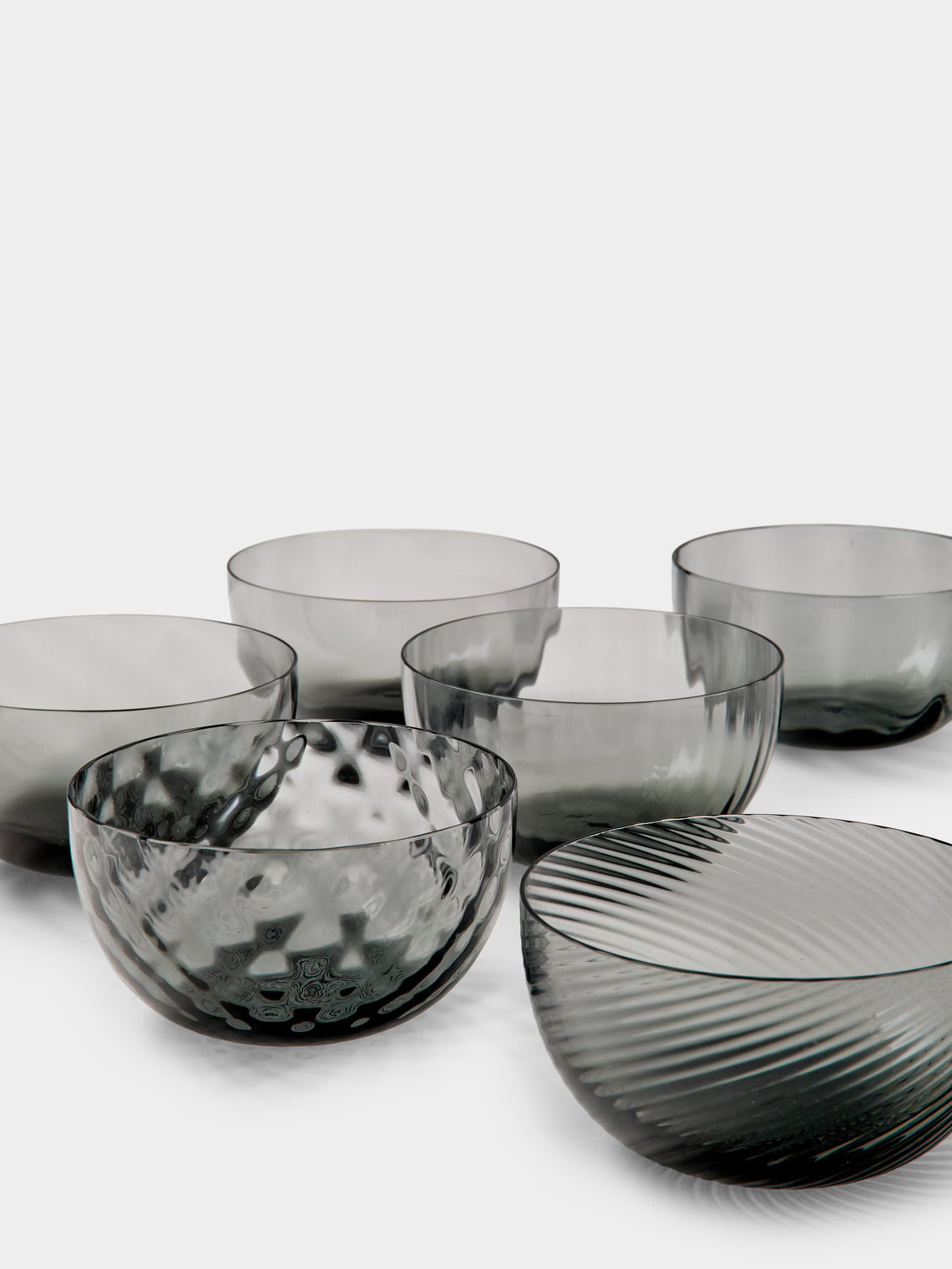 NasonMoretti - | Set of 6 | Idra Hand-Blown Murano Glass Dessert Bowls - Gray - ABASK