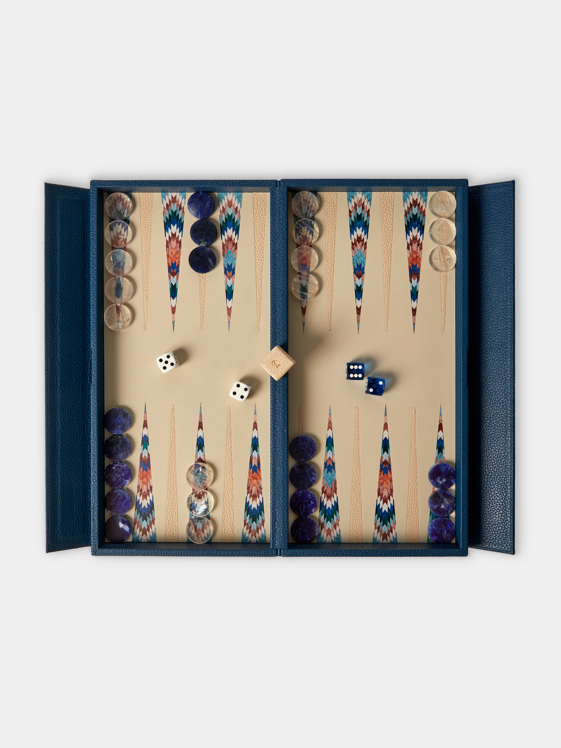 Alexandra Llewellyn - Blue Aztec Leather Travel Backgammon Set - Blue - ABASK - 