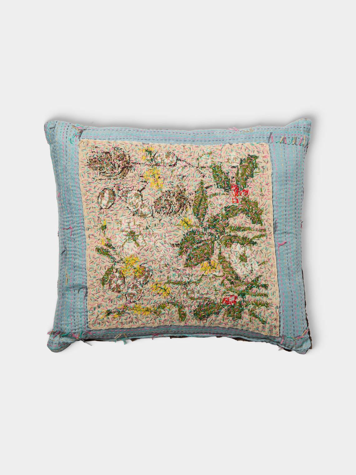 By Walid - 19th-Century Victorian Needlepoint Patchwork Wool and Cotton Cushion (20.5in/52cm) - Multiple - ABASK - 