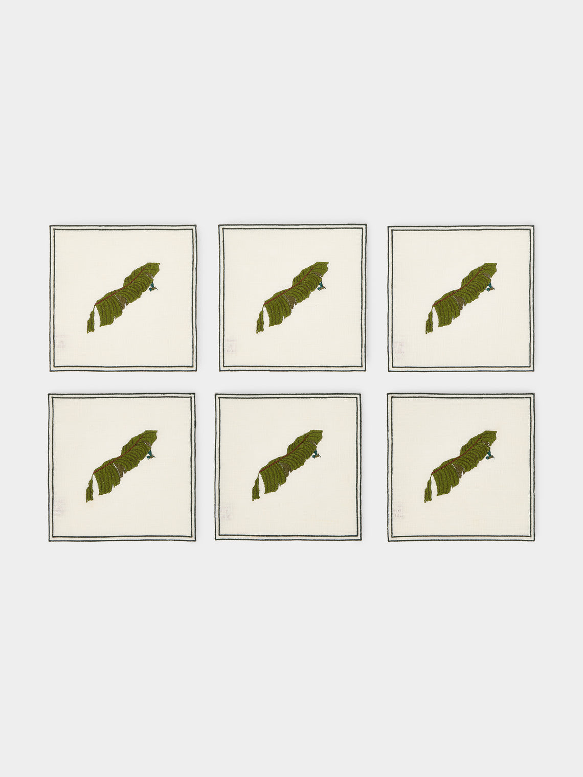La Gallina Matta - Banana Embroidered Linen Cocktail Napkins (Set of 6) -  - ABASK