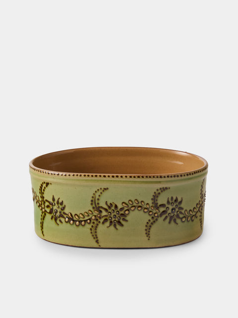 Poterie d’Évires - Flowers Hand-Painted Ceramic Mini Oval Dish - Green - ABASK - 