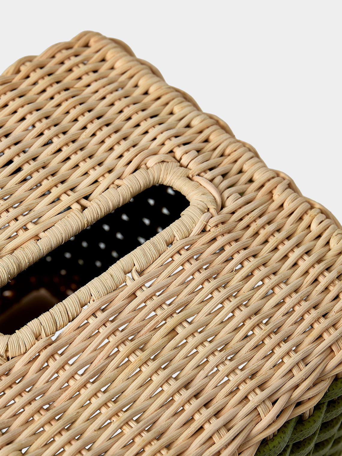 Pigment France - Antibes Leather and Rattan Tissue Box - Green - ABASK