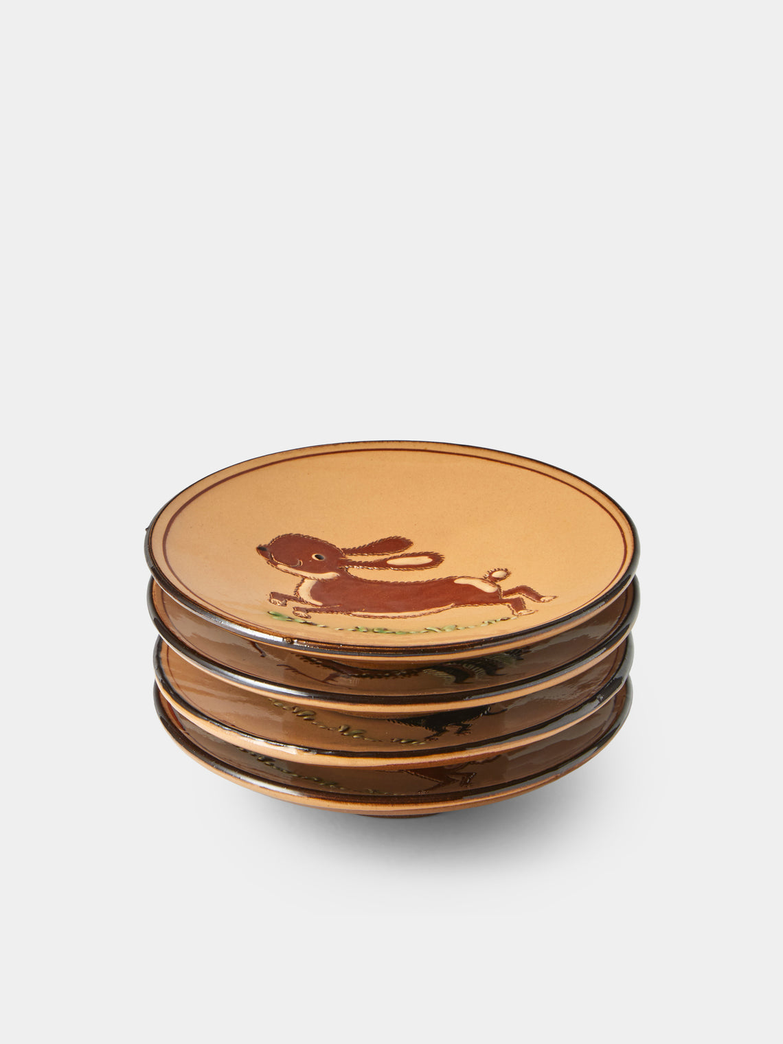 Poterie d’Évires - Animals Hand-Painted Ceramic Plates – 5.5in/14cm (Set of 4) - Cream - ABASK