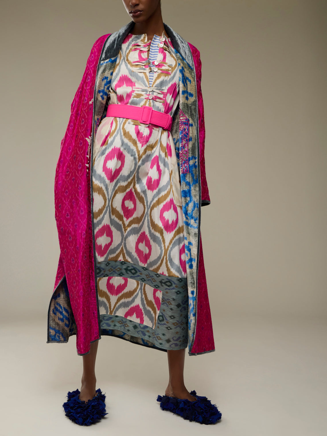 Nazzy Beglari - Hand-Loomed Ikat Silk and Cotton Dress | One Size - Pink - ABASK