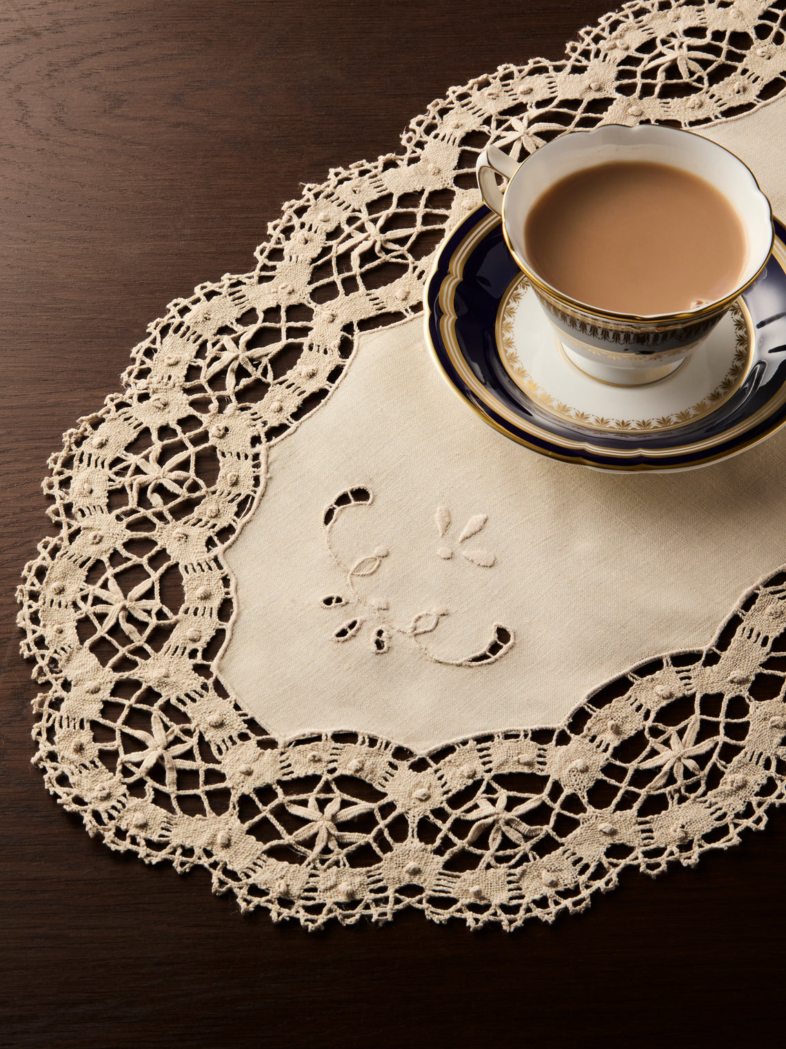 Rolane du Dreuih Creations - Lacework Linen Oval Placemats (Set of 4) - Beige - ABASK