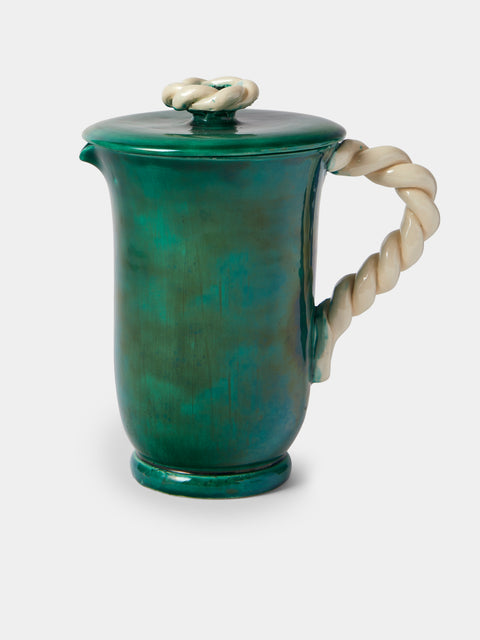 Antique and Vintage - 1950s VALLRUIS ROPE HANDLED JUG - Green - ABASK - 