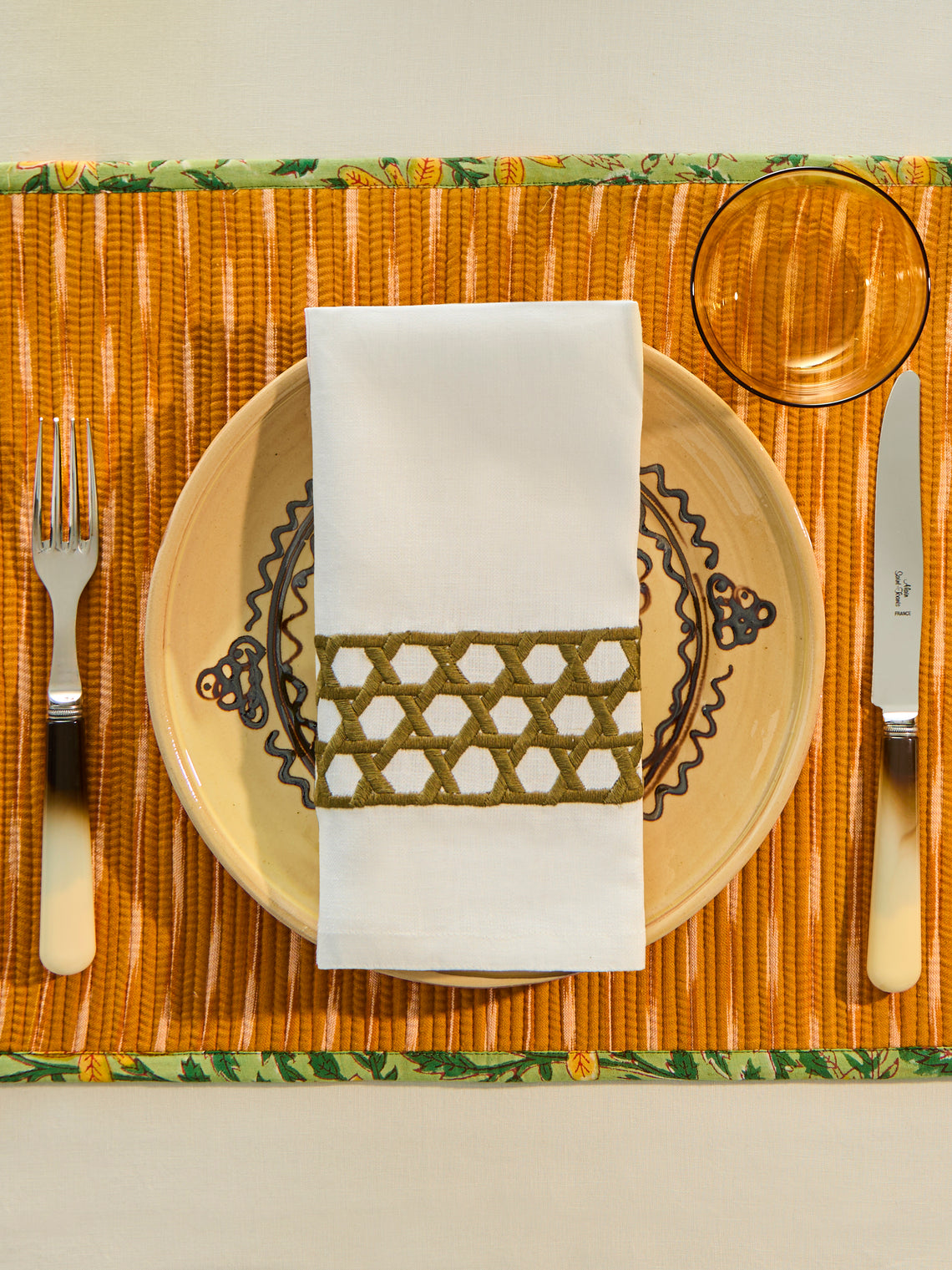 The Table Love - The Rattan Weave Hand-Embroidered Linen Napkins (Set of 4) -  - ABASK