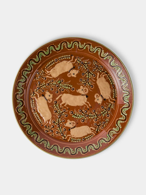 Poterie d’Évires - Sheep Hand-Painted Ceramic Round Platter - Light Brown - ABASK - 