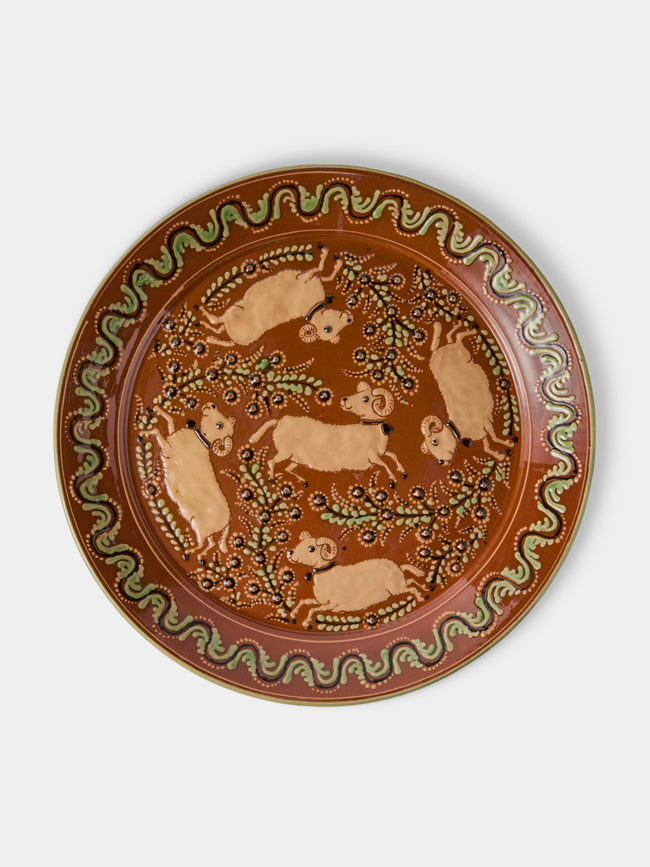 Poterie d’Évires - Sheep Hand-Painted Ceramic Round Platter - Light Brown - ABASK - 