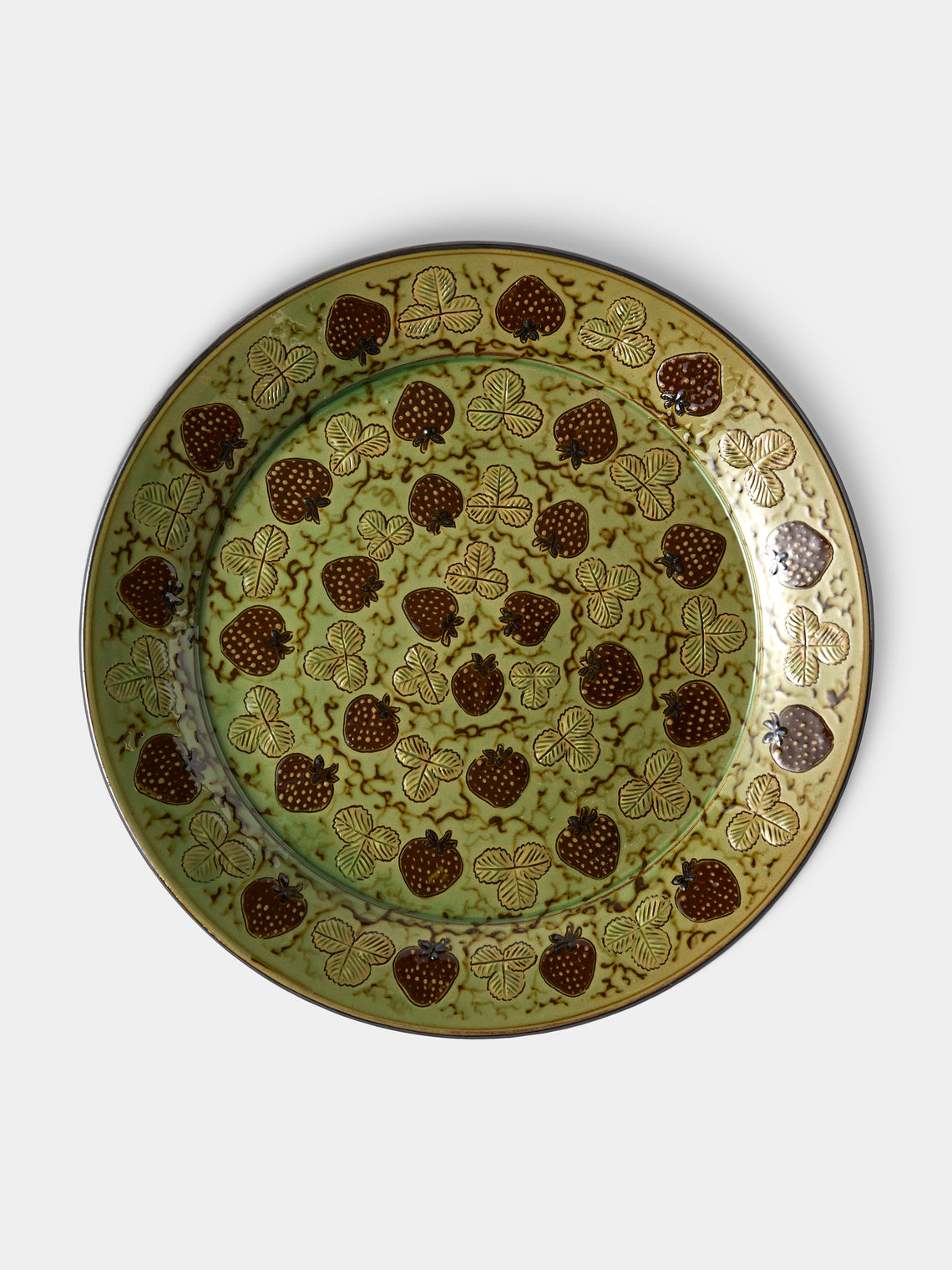 Poterie d’Évires - Strawberries Hand-Painted Ceramic Round Platter - Green - ABASK - 