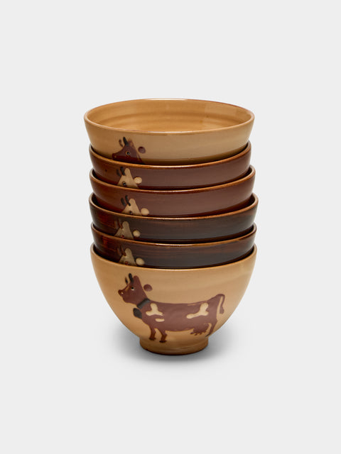 Poterie d’Évires - Cows Hand-Painted Ceramic Bowls (Set of 6) - Multiple - ABASK - 