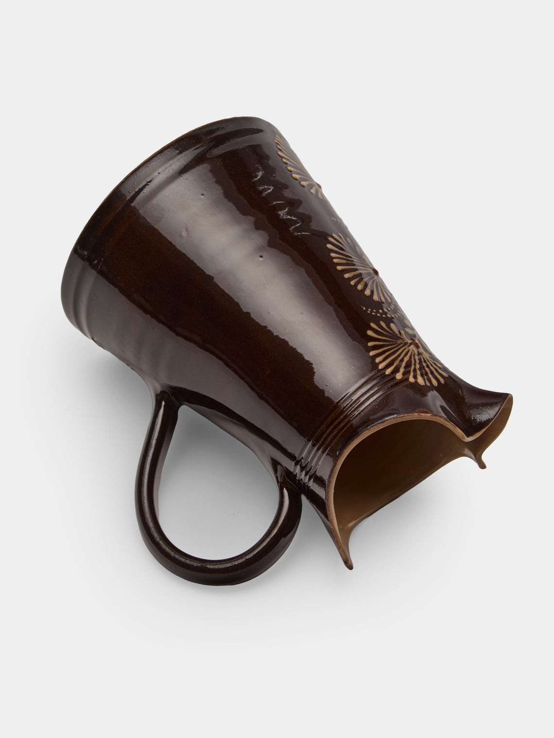 Poterie d’Évires - Flowers Hand-Painted Ceramic Milk Jug - Dark brown - ABASK