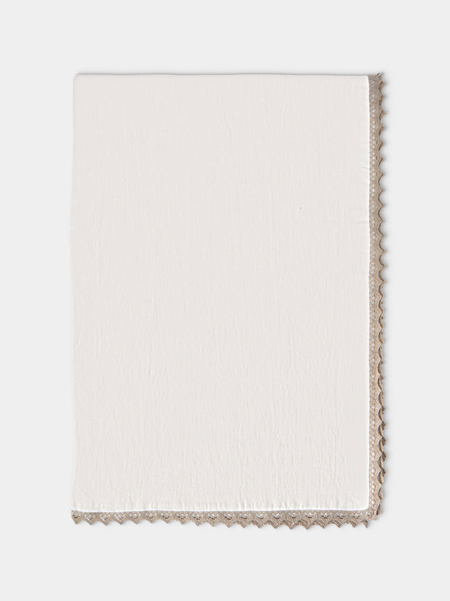 Borgo delle Tovaglie - Bagheria Embroidered Linen Square Tablecloth (98.5in/2.5m) - Ivory - ABASK - 