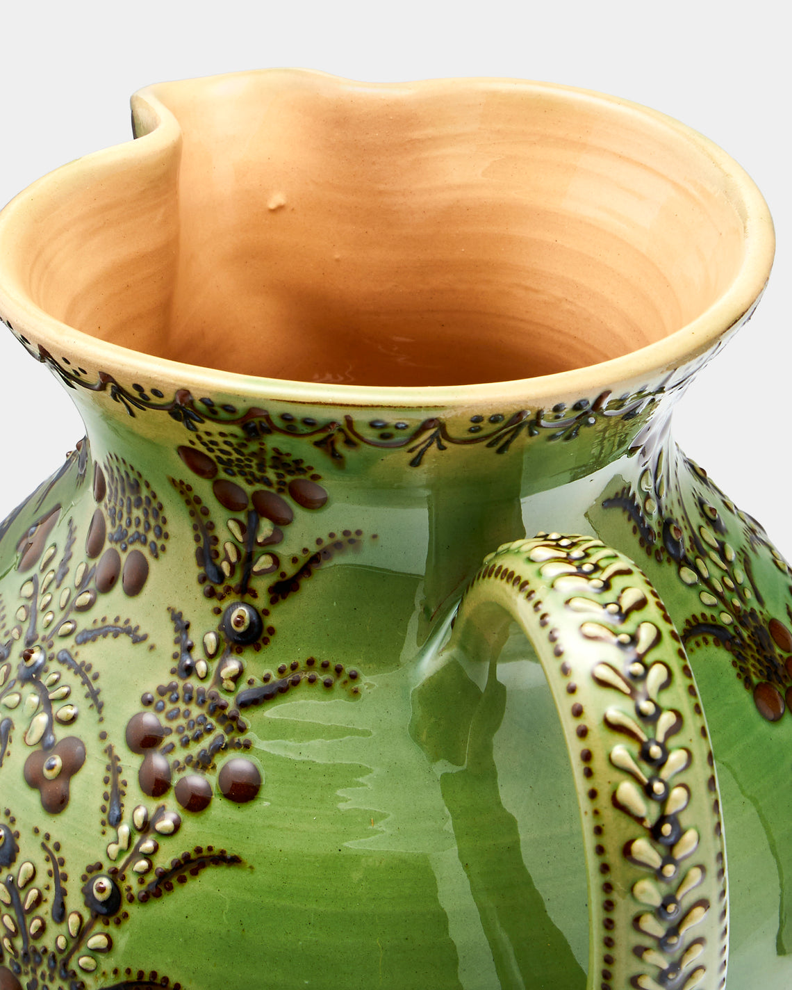 Poterie d’Évires - Birds Hand-Painted Ceramic Large Round Jug - Green - ABASK