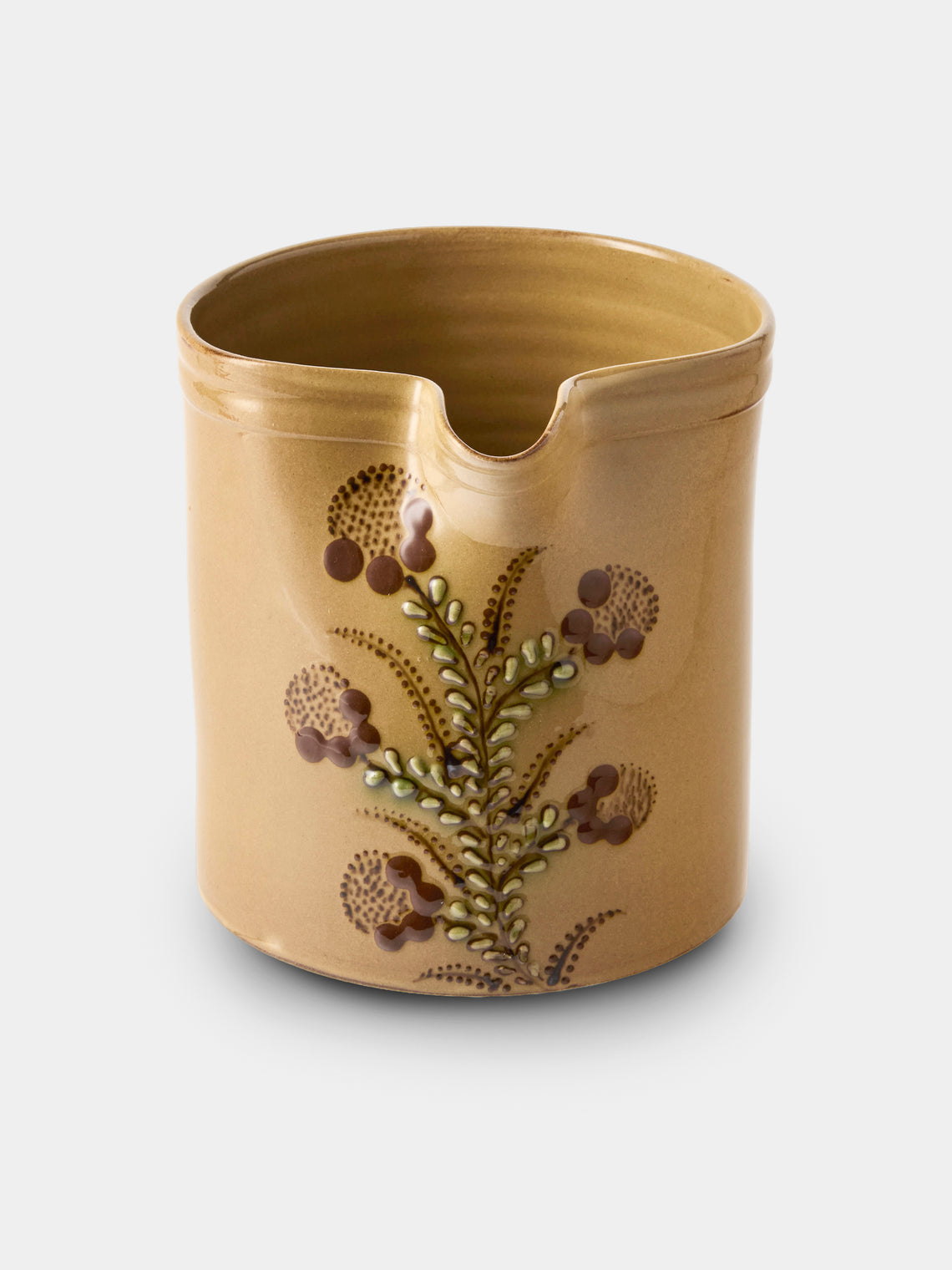 Poterie d’Évires - Flowers Hand-Painted Ceramic Straight-Edge Medium Jug - Cream - ABASK
