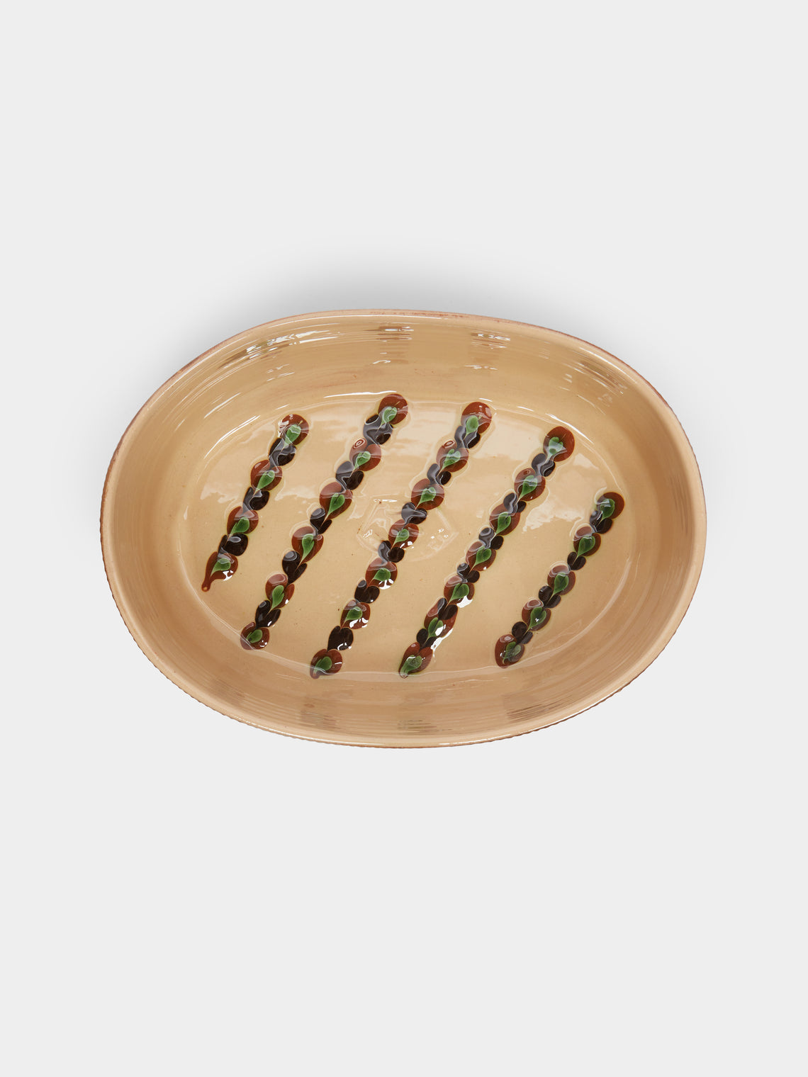 Poterie d’Évires - Flowers Hand-Painted Ceramic Oval Serving Dish -  - ABASK