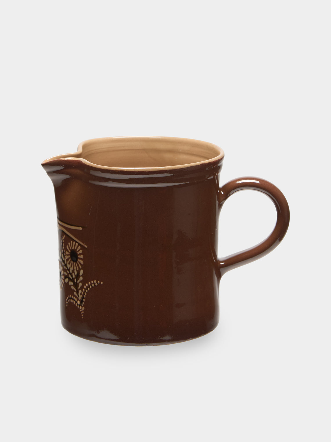 Poterie d’Évires - Birds Hand-Painted Ceramic Straight-Edge Jug (34oz/1L) - Light brown - ABASK