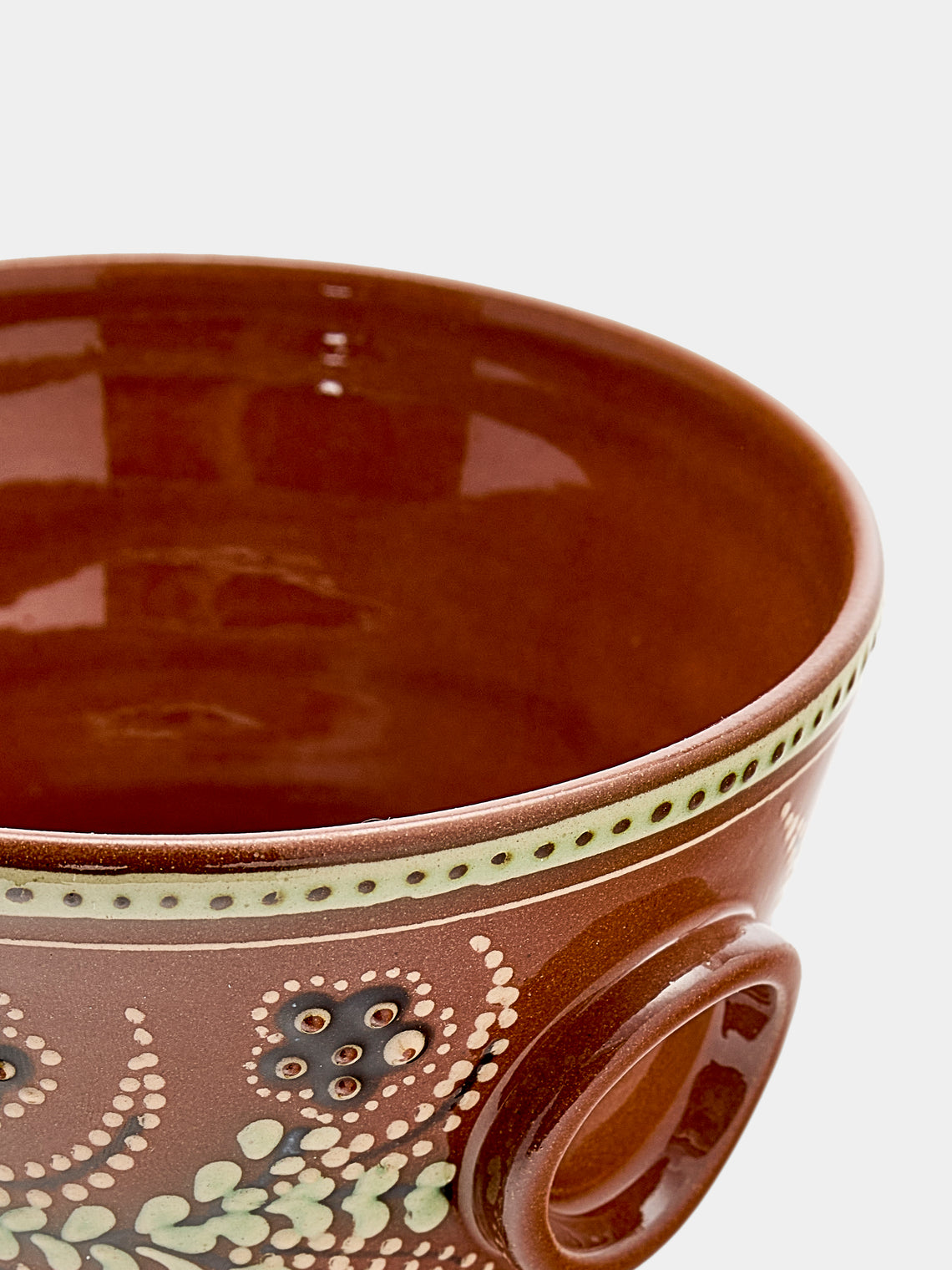 Poterie d’Évires - Flowers Hand-Painted Ceramic Small Raised Bowl - Light brown - ABASK