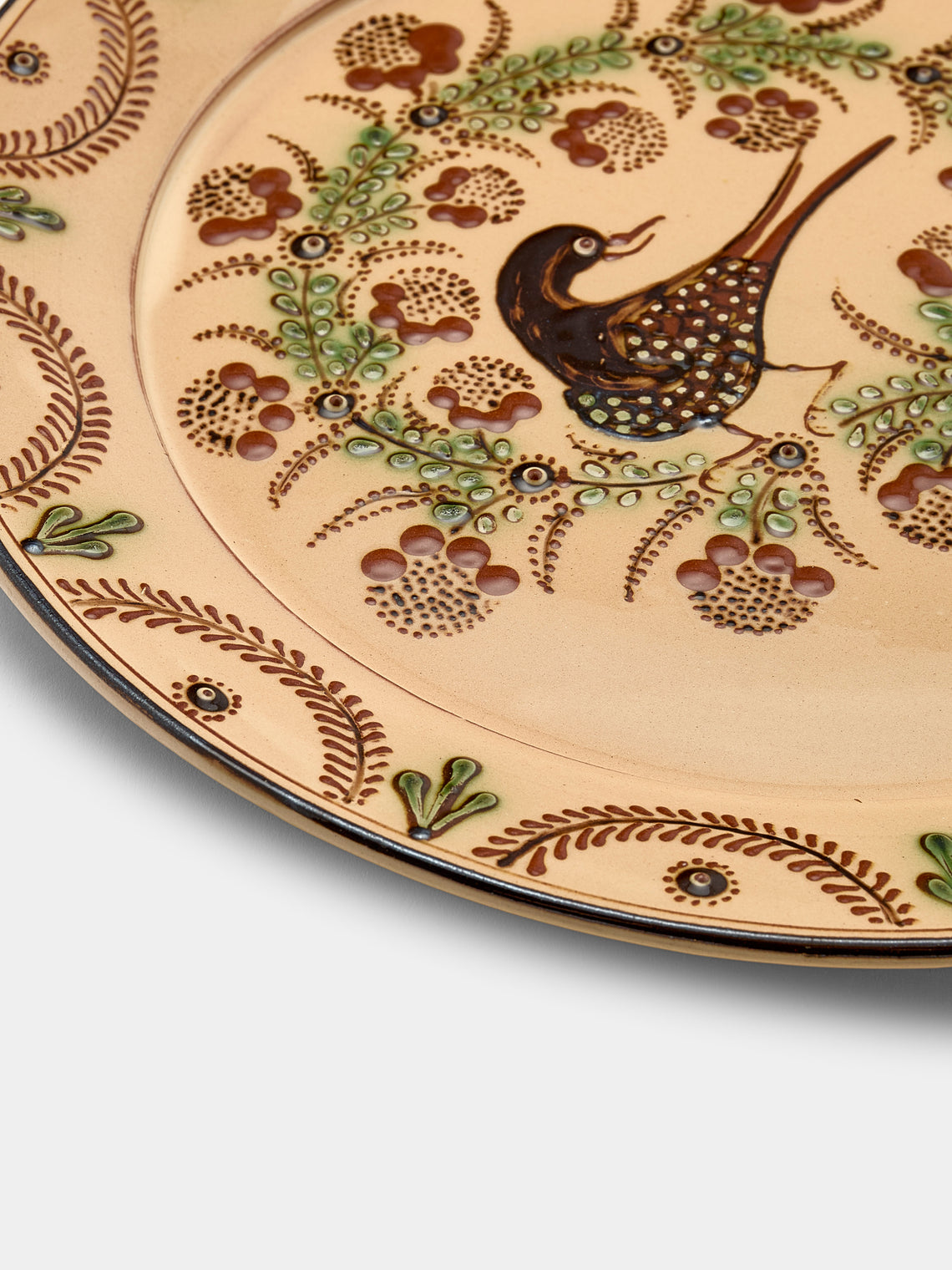 Poterie d’Évires - Birds Hand-Painted Ceramic Round Platter - Cream - ABASK