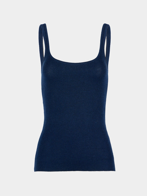 Ryan Roche - Cashmere Featherweight Ribbed Tank Top | Size: S - Navy - ABASK - 