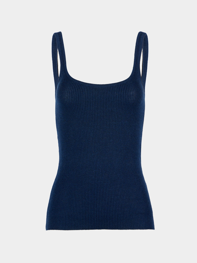 Ryan Roche - Cashmere Featherweight Ribbed Tank Top | Size: S - Navy - ABASK - 
