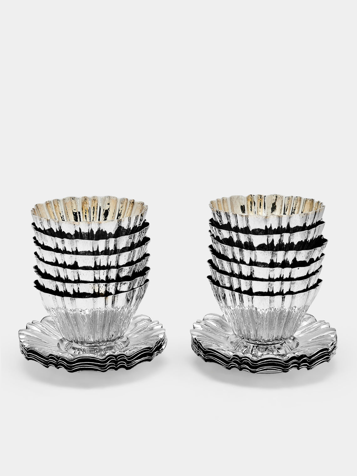 Antique and Vintage - 1930s Solid Silver Milanese Dessert Bowls and Saucers (Set of 12) - Silver - ABASK - 