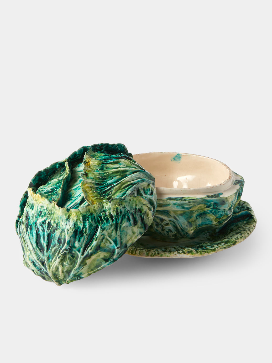 Antique and Vintage - 1940s Este Ceramiche Majolica Ceramic Cabbage Serving Tureen - Green - ABASK