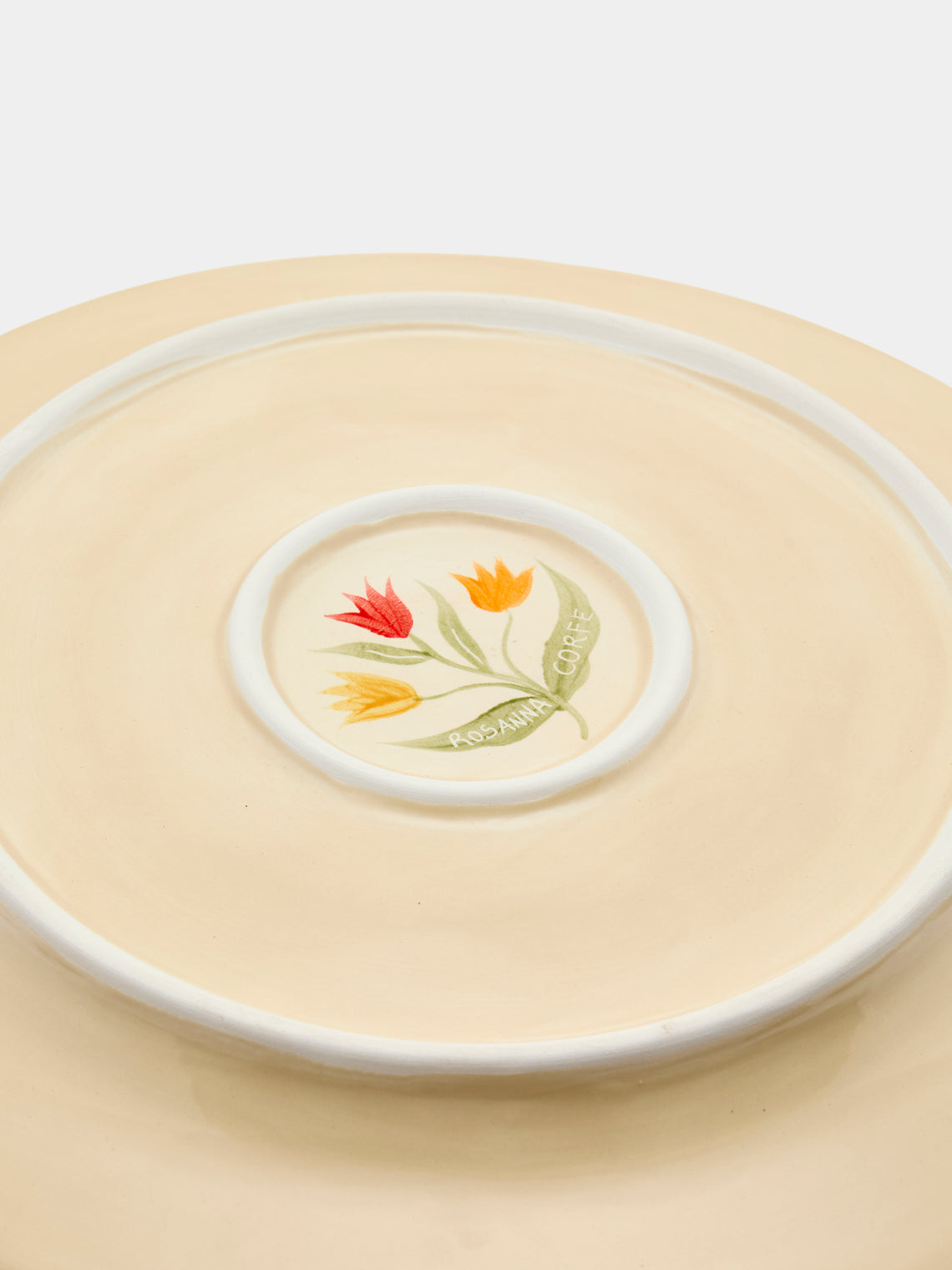 Rosanna Corfe - Tulips Hand-Painted Ceramic Round Platter - Cream - ABASK