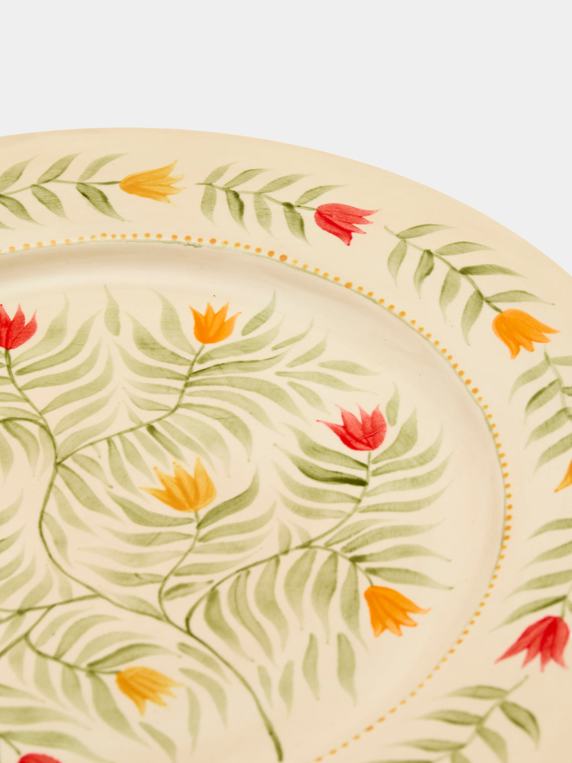 Rosanna Corfe - Tulips Hand-Painted Ceramic Round Platter - Cream - ABASK