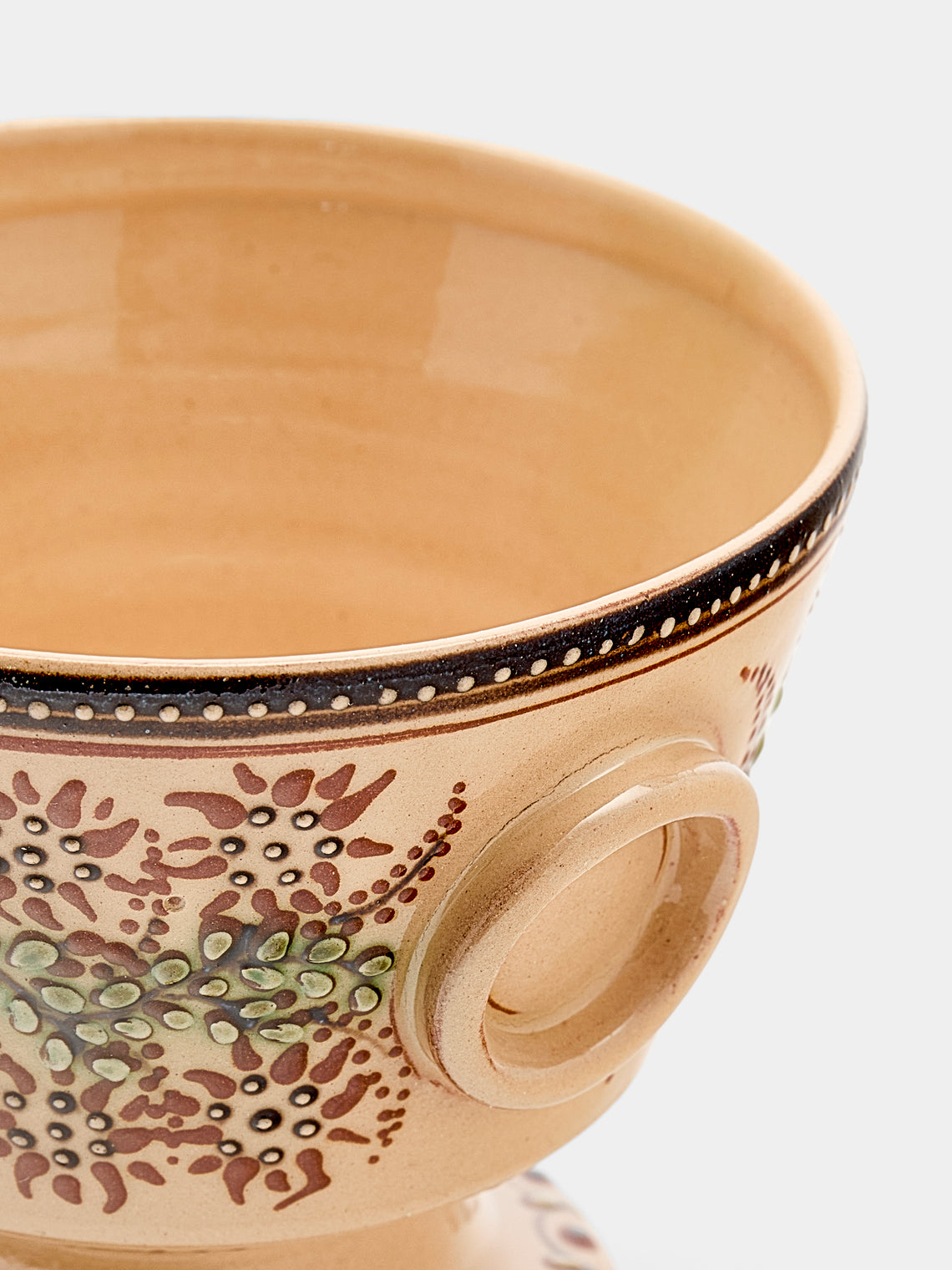 Poterie d’Évires - Flowers Hand-Painted Ceramic Small Raised Bowl - Cream - ABASK