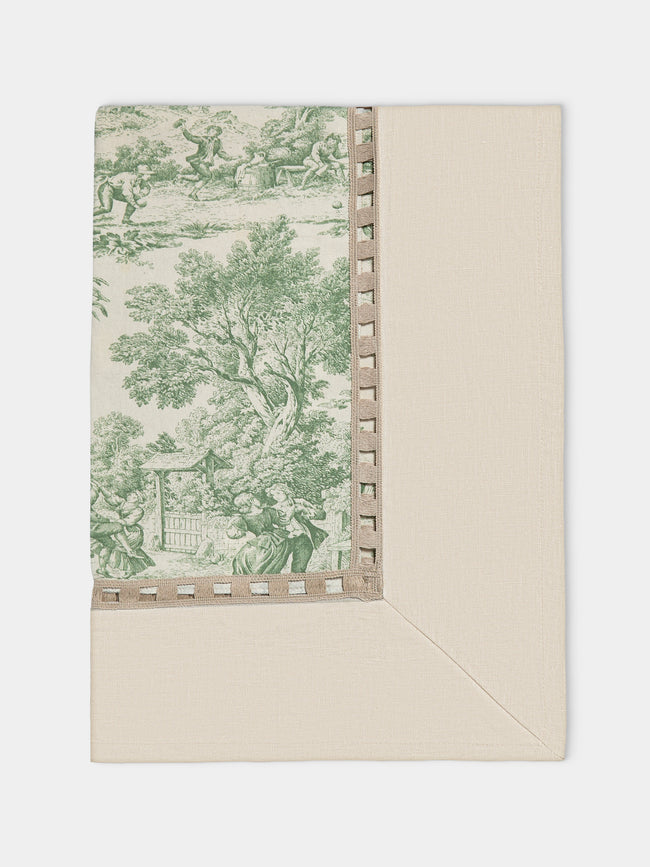 Borgo delle Tovaglie - Riviera Toile de Jouy Linen Large Rectangular Tablecloth - Green - ABASK - 