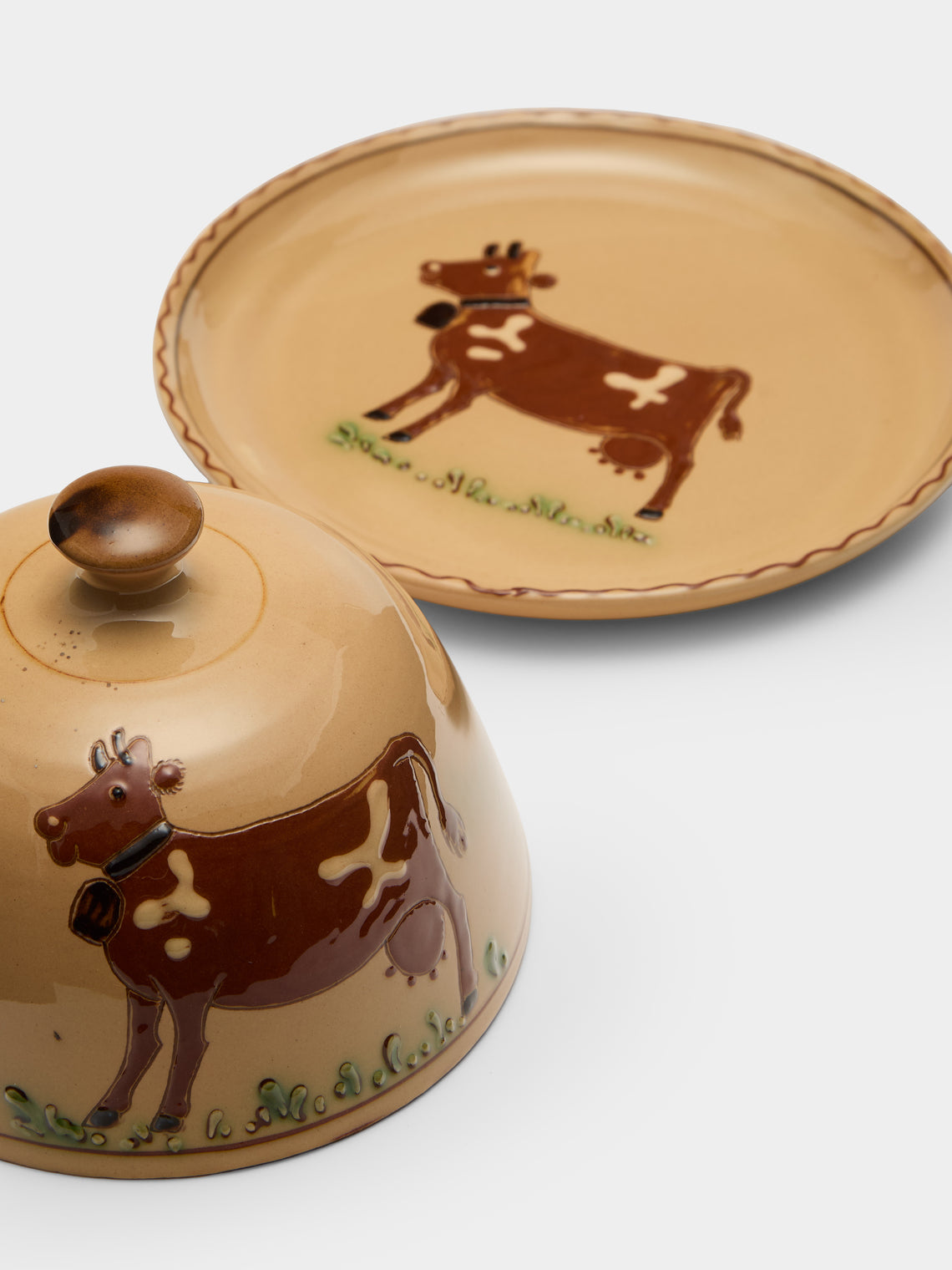 Poterie d’Évires - Cows Hand-Painted Ceramic Large Lidded Butter Dish - Cream - ABASK