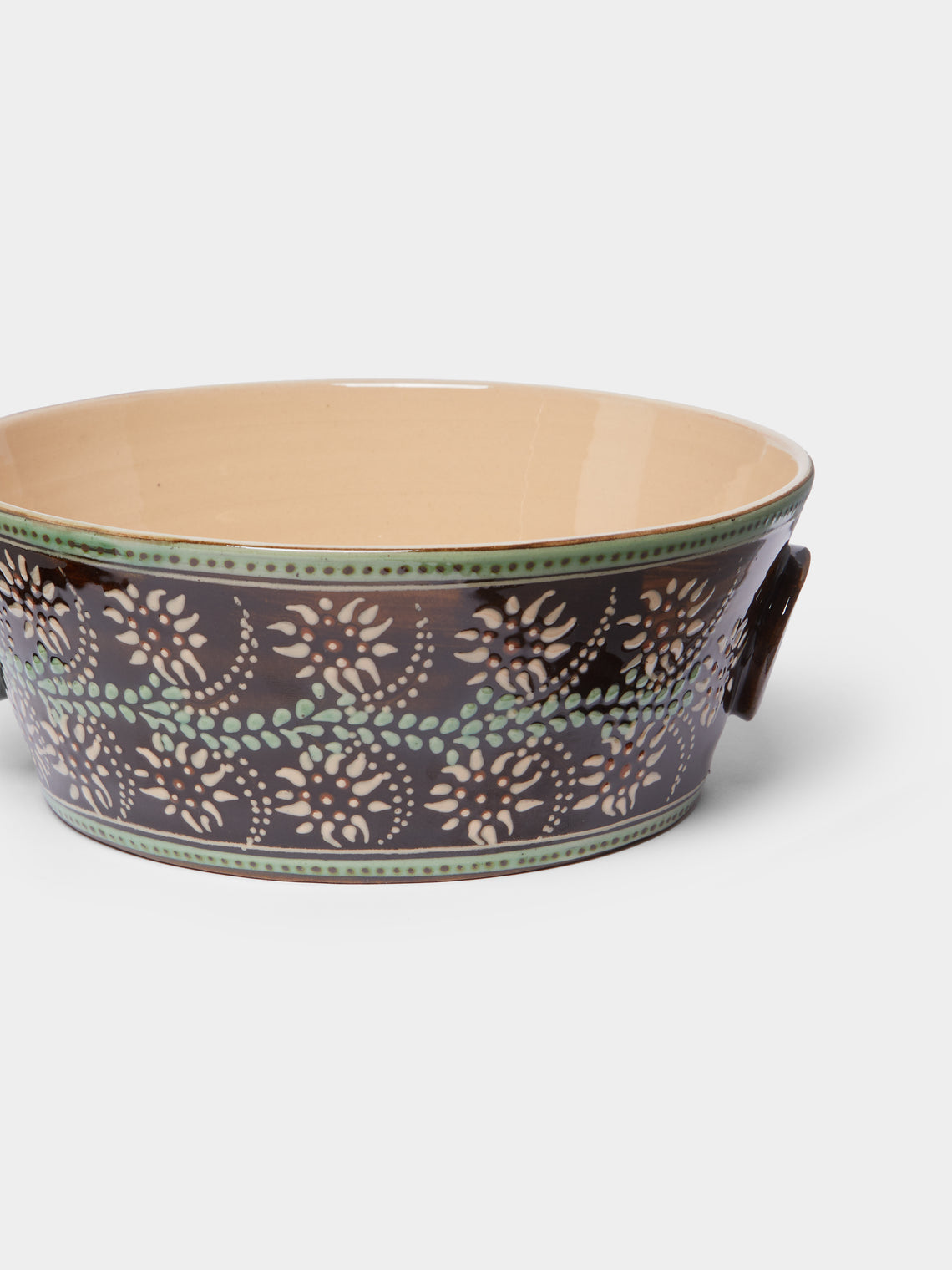 Poterie d’Évires - Flowers Hand-Painted Ceramic Handled Serving Bowl -  - ABASK