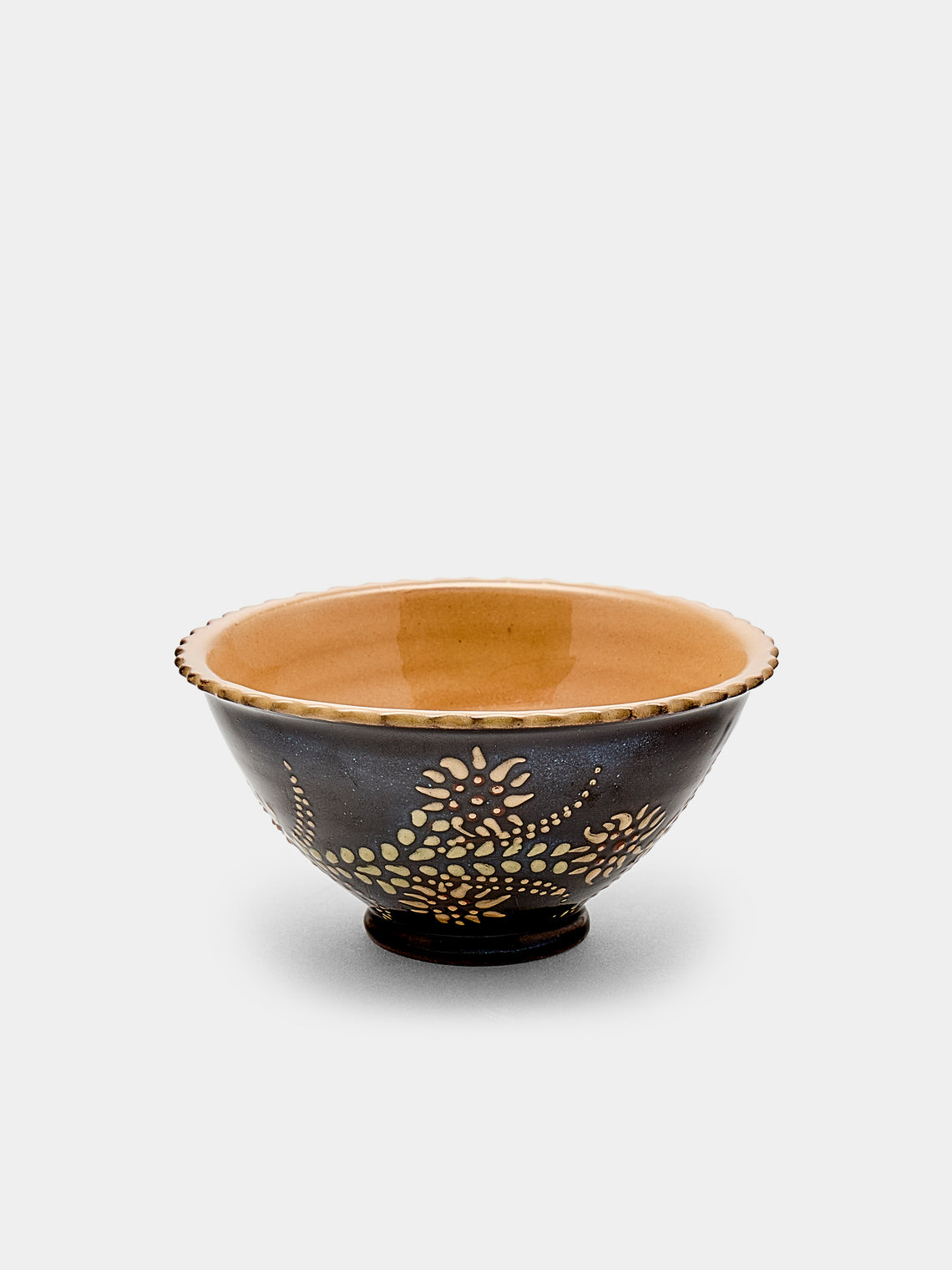 Poterie d’Évires - Flowers Hand-Painted Ceramic Small Fluted Bowls (Set of 8) - Dark brown - ABASK