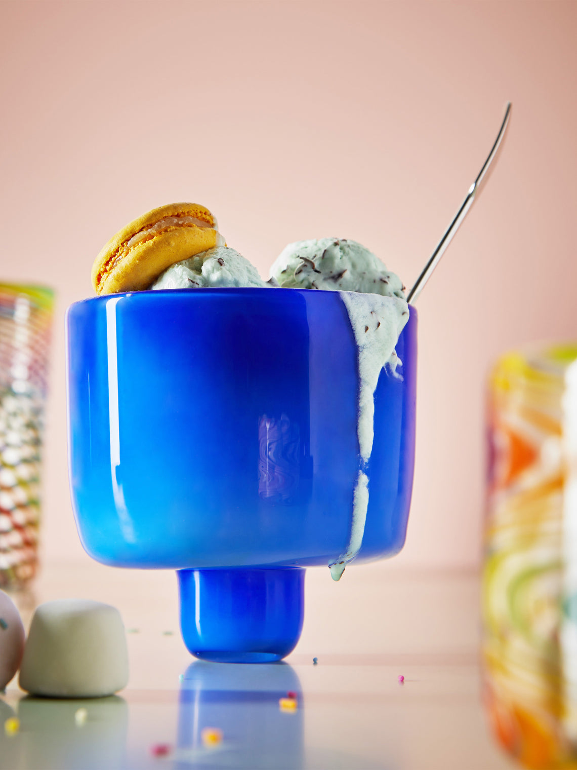 Pierrot Doremus - Hand-Blown Glass Ice Cream Bowls (Set of 4) - Blue - ABASK