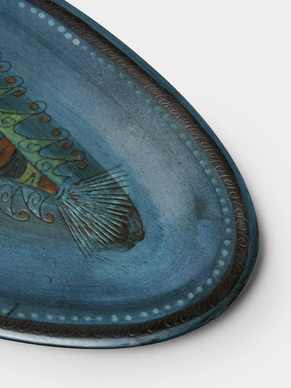 Antique and Vintage - 1950s Jean de Lespinasse Fish Ceramic Platter - Blue - ABASK