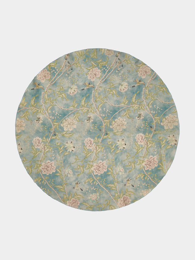 Borgo delle Tovaglie - Filo Affresco Embroidered Linen Round Tablecloth (110in/2.8m) - Blue - ABASK - 