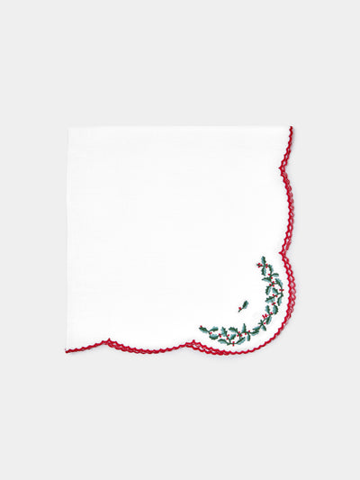Loretta Caponi - Holly Hand-Embroidered Linen Napkins (Set of 6) -  - ABASK - 