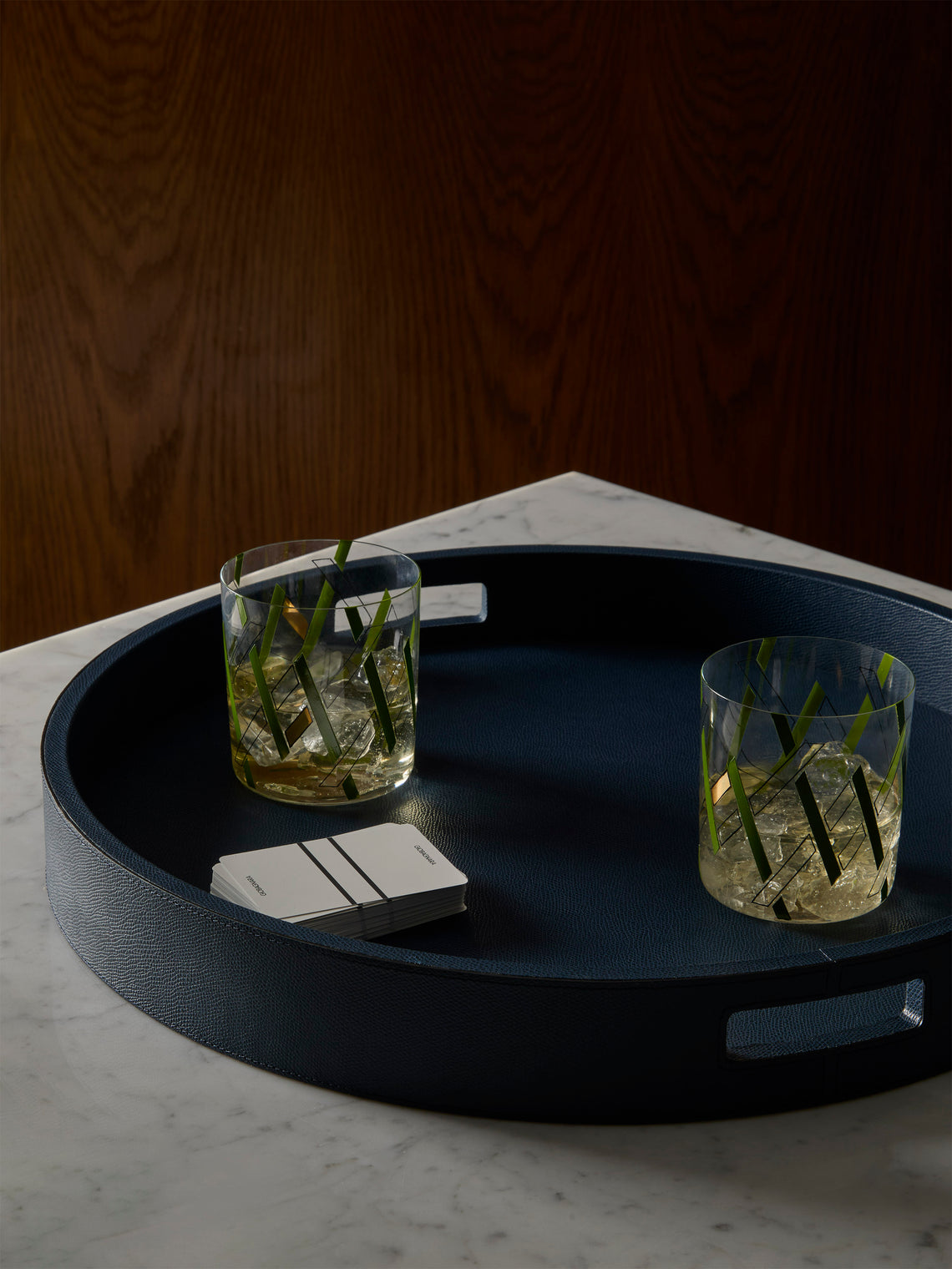 Giobagnara - Polo Leather Round Tray with Handles - Navy - ABASK