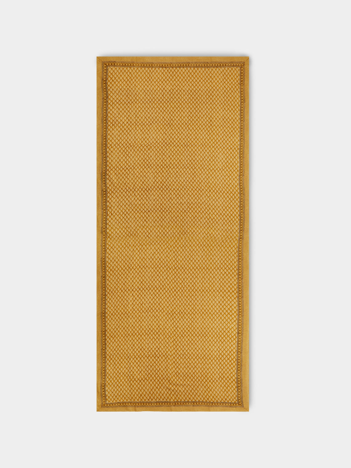 Chamois - Cypress Block-Printed Linen Rectangular Tablecloth (138in/3.5m) - Orange - ABASK