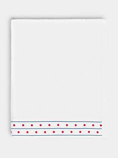Loretta Caponi - Stripes & Dots Hand-Embroidered Cotton Bath Towel - White - ABASK - 