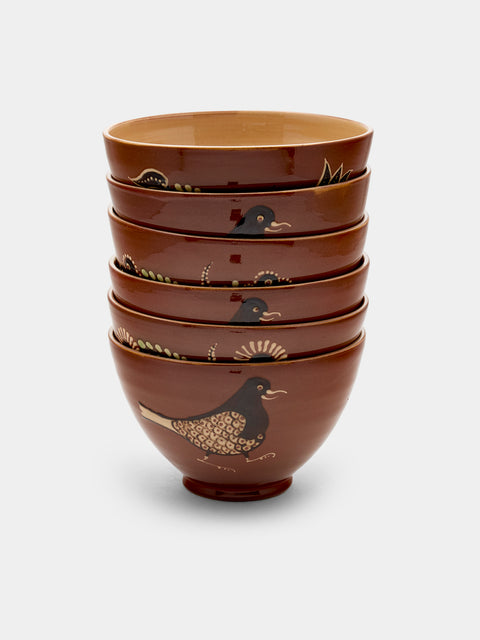 Poterie d’Évires - Flowers and Birds Hand-Painted Ceramic Bowls (Set of 6) - Light brown - ABASK - 