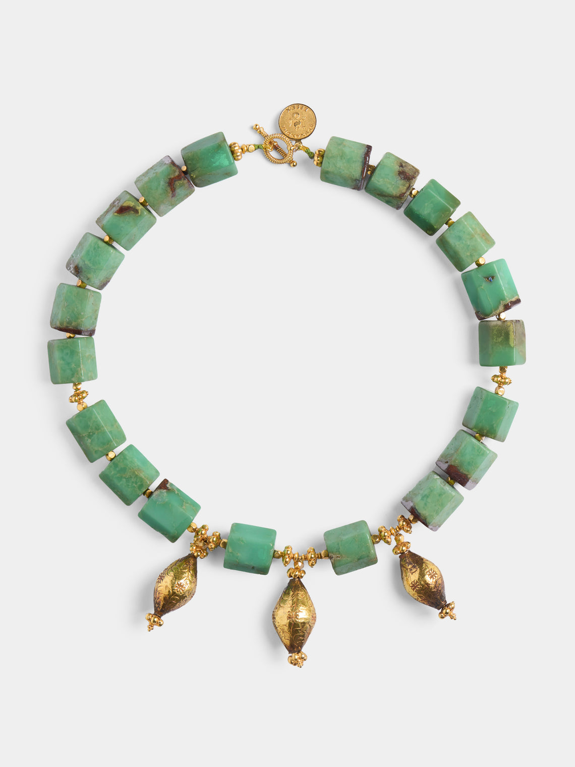Mahnaz Collection - Vintage Alexandra Essex 18-Karat Yellow Gold and Chrysoprase Bead Hexagonal Necklace - Green - ABASK - 