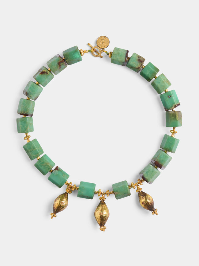 Mahnaz Collection - Vintage Alexandra Essex 18-Karat Yellow Gold and Chrysoprase Bead Hexagonal Necklace - Green - ABASK - 