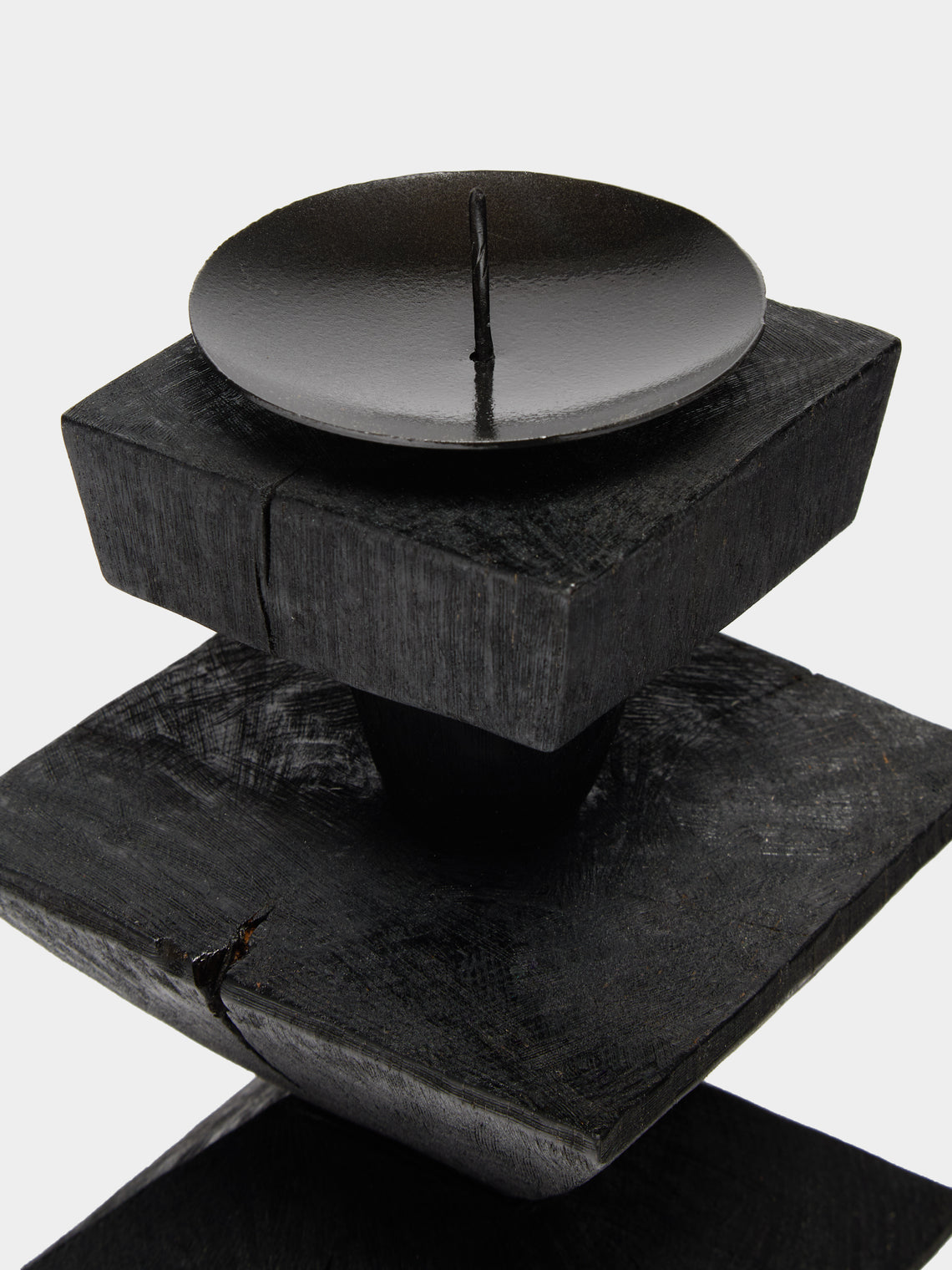 Jamie Gaunt Designs - Totem Hand-Carved Wood Candle Holder - Black - ABASK