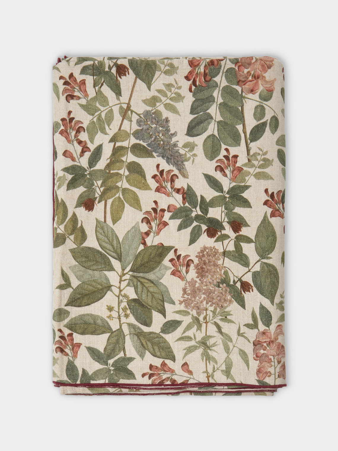 Borgo delle Tovaglie - Filo Sottobosco Embroidered Linen Rectangular Tablecloth (165.5in/4.2m) - Green - ABASK