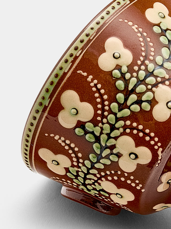 Poterie d’Évires - Flowers Hand-Painted Ceramic Small Raised Bowl - Light brown - ABASK