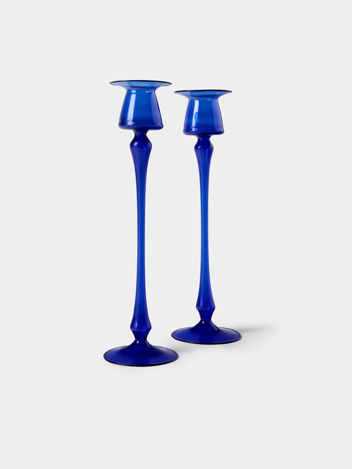 Antique and Vintage - Mid-Century Glass Candle Holders (Set of 2) - Blue - ABASK