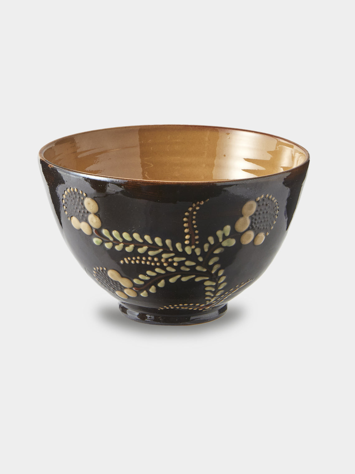 Poterie d’Évires - Flowers Hand-Painted Ceramic Grand Bowls (Set of 4) - Dark Brown - ABASK