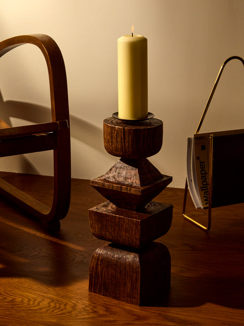 Jamie Gaunt Designs - Totem Hand-Carved Wood Candle Holder - Dark Brown - ABASK